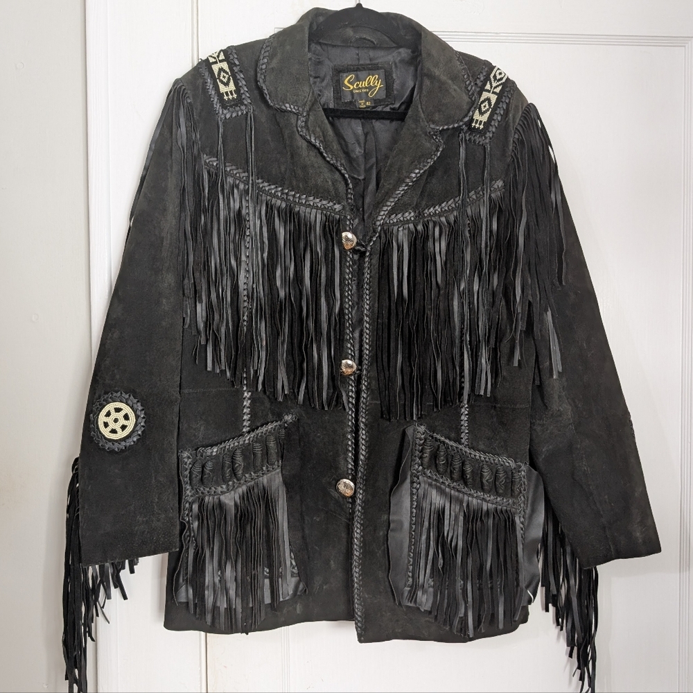 Scully Suede/Leather Fringe Western Coat Jacket Size 42